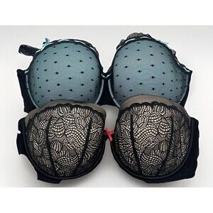 Cacique 42 DD Bras Blue Black Tan Lightly Lined Balconnette Underwire Lot Of 2